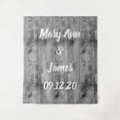 Personalized Wedding Backdrop Wood Background タペストリー (正面)