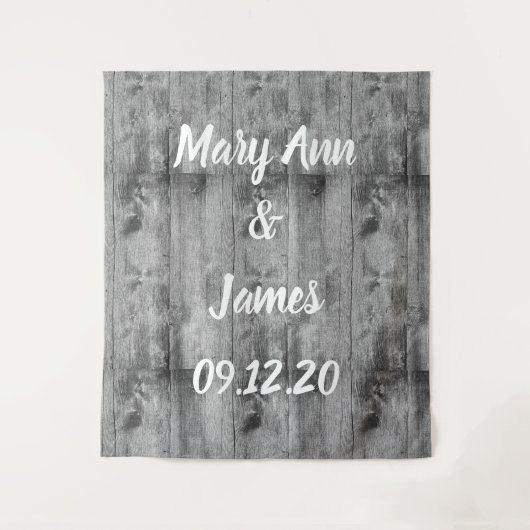 Personalized Wedding Backdrop Wood Background タペストリー (正面)