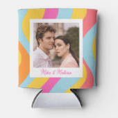 Personalized Wedding Custom Photo Retro Groovy 缶クーラー (正面)