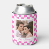 Personalized Wedding Custom Photo Retro Pink Tiles 缶クーラー (缶正面)