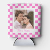 Personalized Wedding Custom Photo Retro Pink Tiles 缶クーラー (正面)