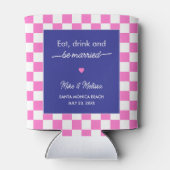 Personalized Wedding Custom Photo Retro Pink Tiles 缶クーラー (裏面)