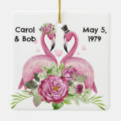 Personalized Wedding Flamingos Couples セラミックオーナメント (裏面)