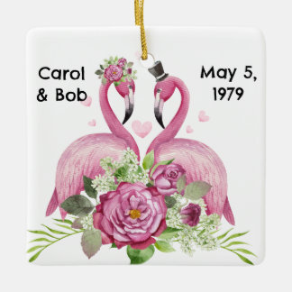 Personalized Wedding Flamingos Couples セラミックオーナメント