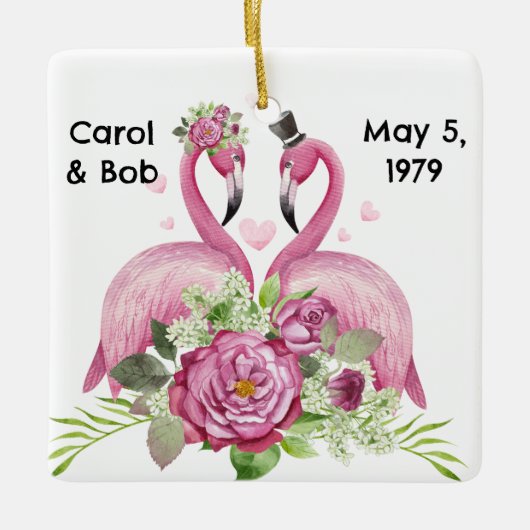 Personalized Wedding Flamingos Couples セラミックオーナメント (正面)