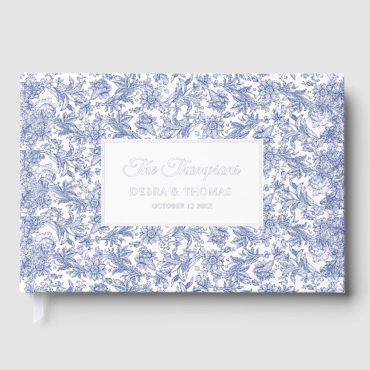 Personalized Wedding French Toile Blue Floral ゲストブック (正面)