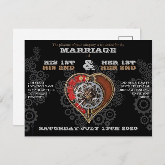 Personalized Wedding Invitation Steampunk Style ポストカード (正面/裏面)