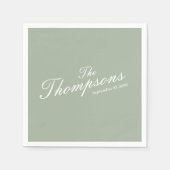 Personalized Wedding Last Name Sage Green Cocktail スタンダードカクテルナプキン (正面)