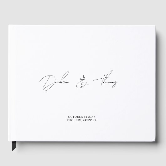 Personalized Wedding Modern Minimalist Black White ゲストブック (正面)