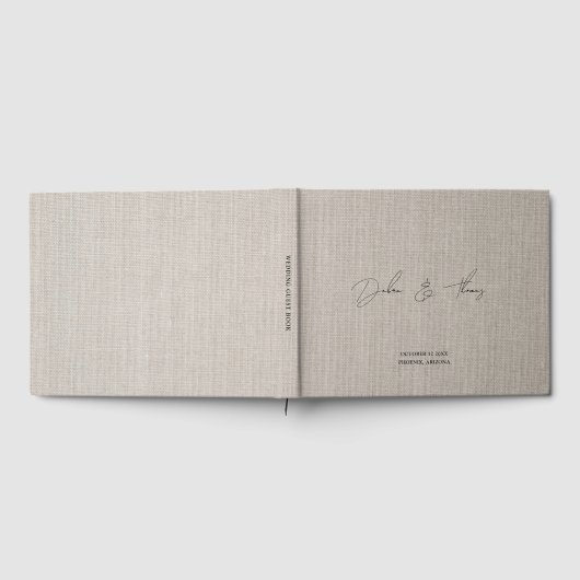 Personalized Wedding Modern Minimalist Faux Linen ゲストブック (全面)