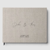 Personalized Wedding Modern Minimalist Faux Linen ゲストブック (正面)
