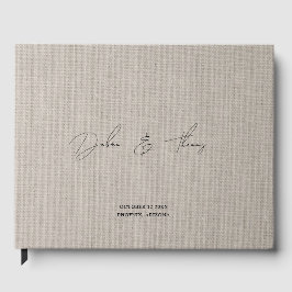 Personalized Wedding Modern Minimalist Faux Linen ゲストブック