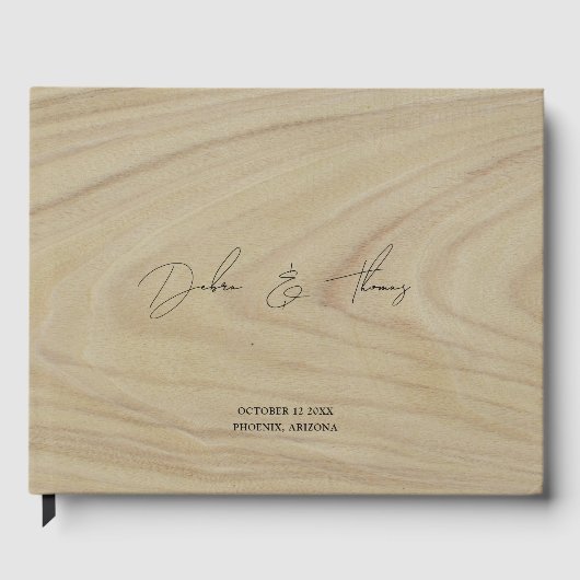 Personalized Wedding Modern Minimalist Faux Wood ゲストブック (正面)