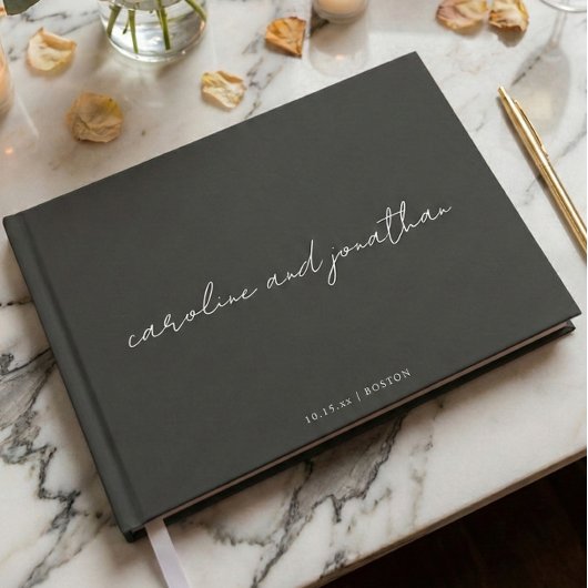 Personalized Wedding Name Elegant Black Script ゲストブック