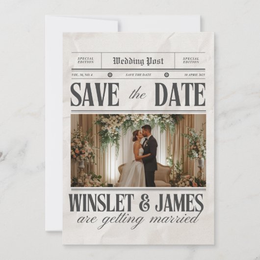 Personalized Wedding Newspaper Poster | Newlywed  招待状 (正面)