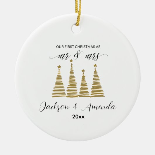 Personalized Wedding Ornament with Names & Year セラミックオーナメント (正面)
