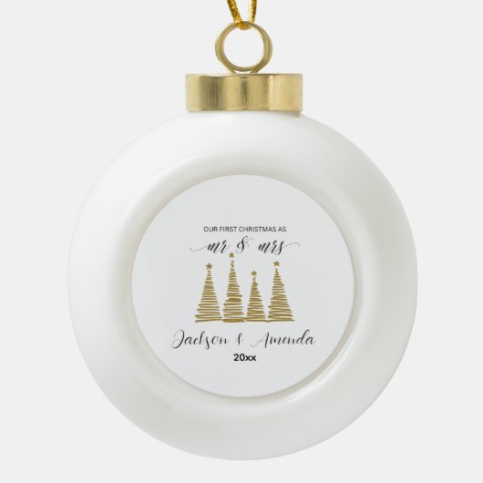 Personalized Wedding Ornament with Names & Year セラミックボールオーナメント (正面)