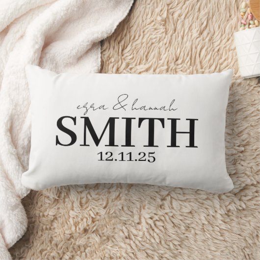 Personalized Wedding Pillow, Last Name & Date ランバークッション (ブランケット)