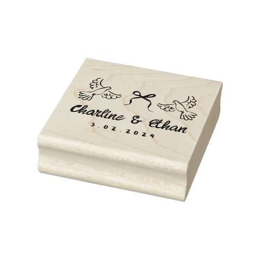 Personalized Wedding Rubber Stamp with Doves  ラバースタンプ (スタンプ)