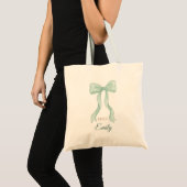 Personalized Wedding Tote Bag with Aqua Bow トートバッグ (正面(商品))