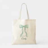 Personalized Wedding Tote Bag with Aqua Bow トートバッグ (裏面)