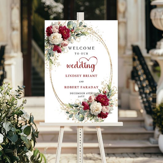 Personalized Wedding Welcome Sign Floral Poster ポスター