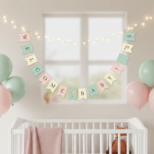 Personalized Welcome Baby  Woodland Fox Banner バンティングフラッグ