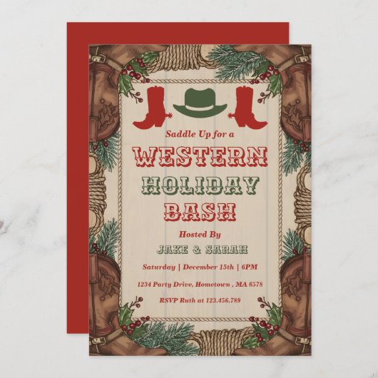 Personalized Western Christmas Holiday Party 招待状 (正面/裏面)