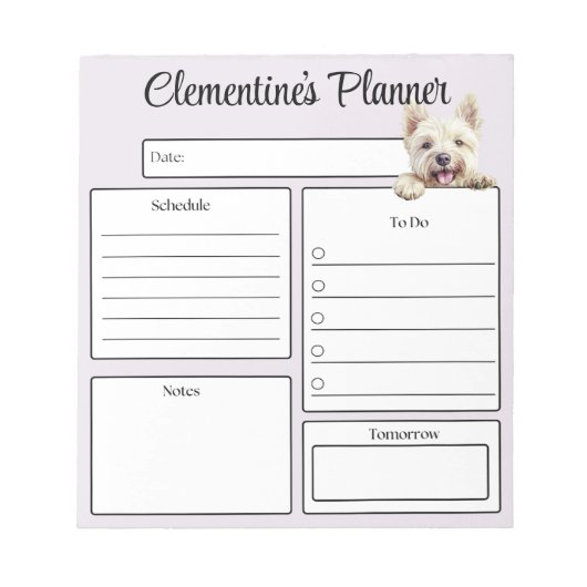 Personalized Westie Daily Planner ノートパッド (正面)