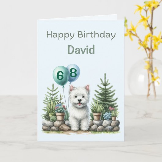 Personalized Westie Happy Birthday Card カード (黄色い花)