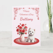 Personalized Westie with Roses Valentine's Card シーズンカード (正面)
