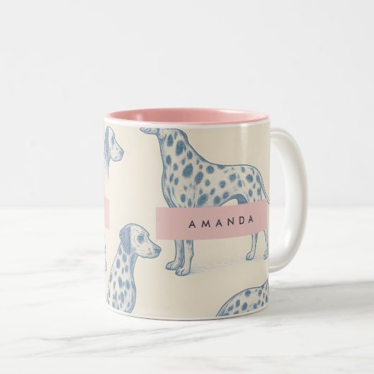 Personalized Whimsical Charming Dalmatian Pattern ツートーンマグカップ (正面右)