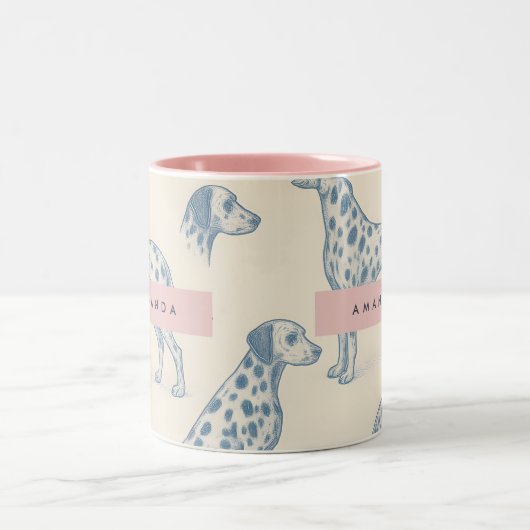 Personalized Whimsical Charming Dalmatian Pattern ツートーンマグカップ (中央)