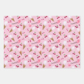 Personalized Whimsical Cherry Ice Cream Girly Pink ラッピングペーパーシート (正面3)