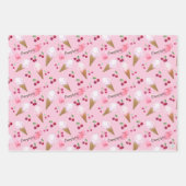 Personalized Whimsical Cherry Ice Cream Girly Pink ラッピングペーパーシート (正面)