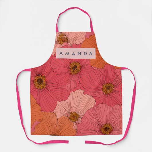Personalized Whimsical Coral and Peach Flowers エプロン (正面)