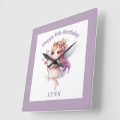 Personalized Whimsical Floral Fairy  スクエア壁時計 (傾斜)