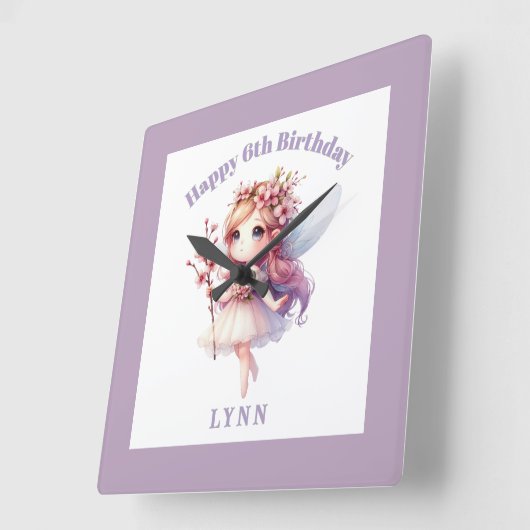 Personalized Whimsical Floral Fairy  スクエア壁時計 (傾斜)