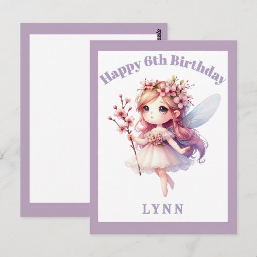 Personalized Whimsical Floral Fairy  ポストカード (正面/裏面)