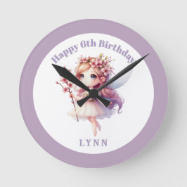 Personalized Whimsical Floral Fairy  ラウンド壁時計