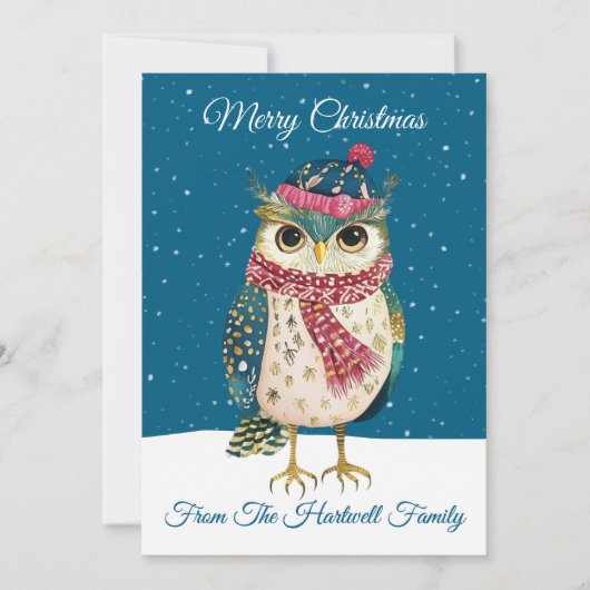 Personalized Whimsical Folk Art Style Owl シーズンカード (正面)