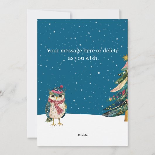 Personalized Whimsical Folk Art Style Owl シーズンカード (裏面)