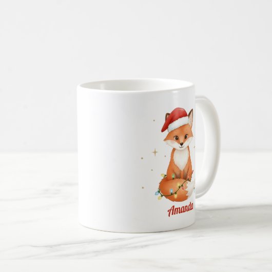 Personalized Whimsical Fox Christmas Mug コーヒーマグカップ (正面右)
