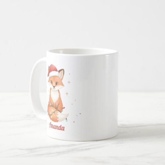 Personalized Whimsical Fox Christmas Mug コーヒーマグカップ (正面左)