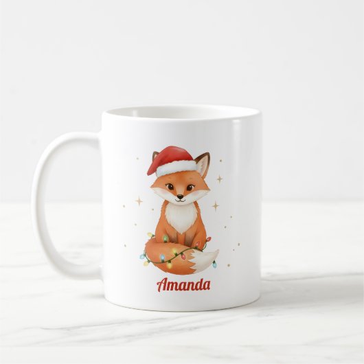 Personalized Whimsical Fox Christmas Mug コーヒーマグカップ (左)