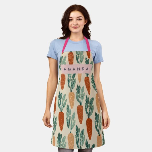 Personalized Whimsical Garden Carrot Design エプロン (着用した状態)