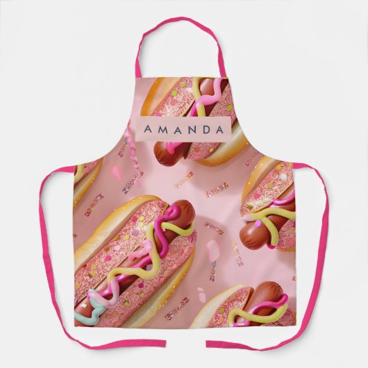 Personalized Whimsical Glitter Hot Dog Party エプロン (正面)