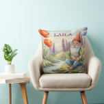Personalized whimsical gnome flowers pillow クッション<br><div class="desc">Forest creature whimsical gnome and hedgehog wildflowers</div>