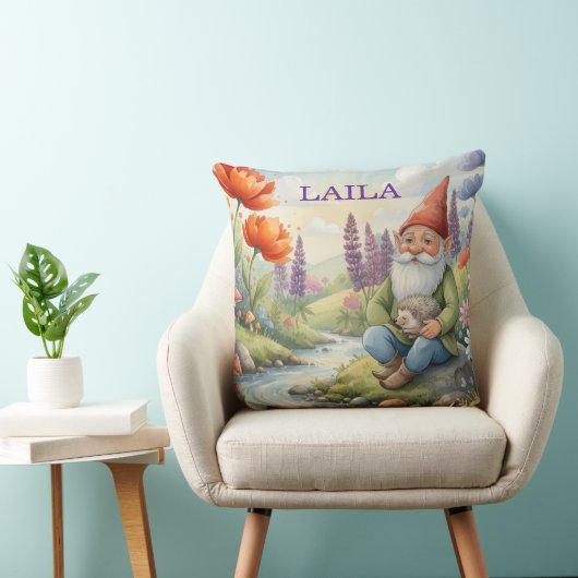 Personalized whimsical gnome flowers pillow クッション (椅子)