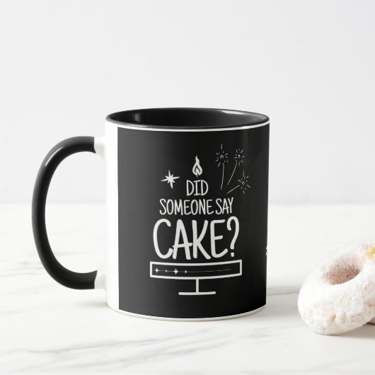 Personalized Whimsical Hand Drawn Cake Quote Black マグカップ (ドーナツ)
